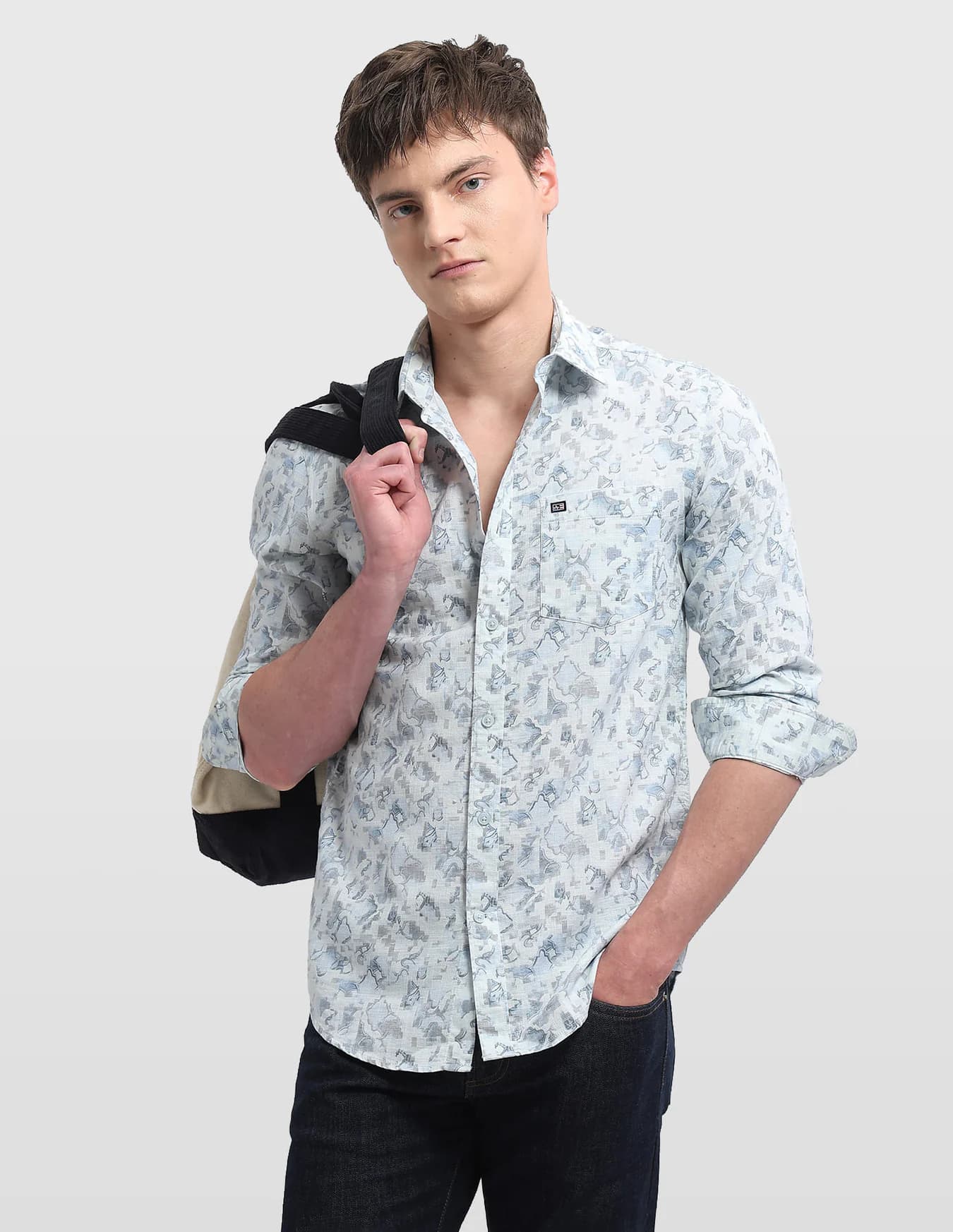 Men's Blue Casual Slim Fit Full Sleeves Printed Shirt