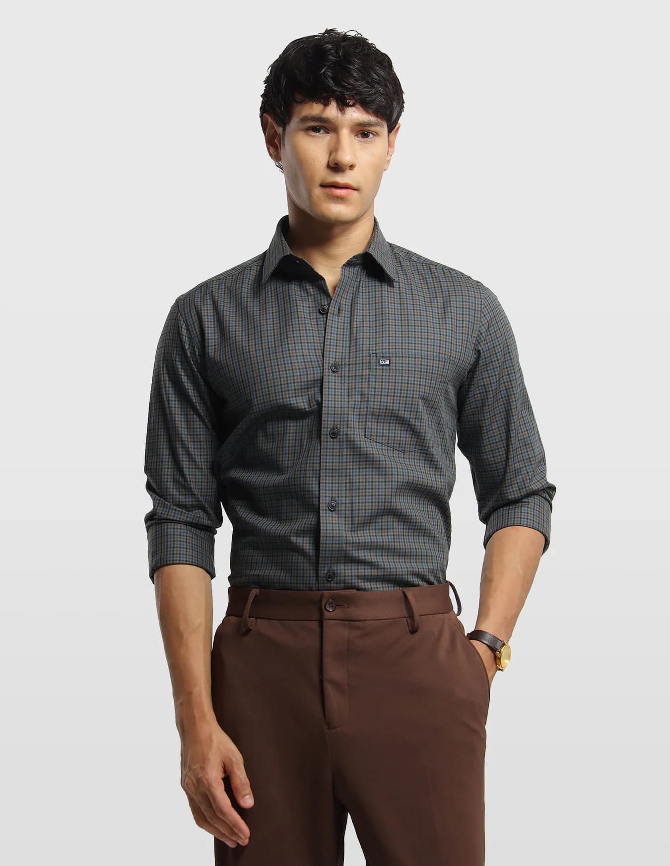 Men's Green Casual Slim Fit Full Sleeves Checked Shirt