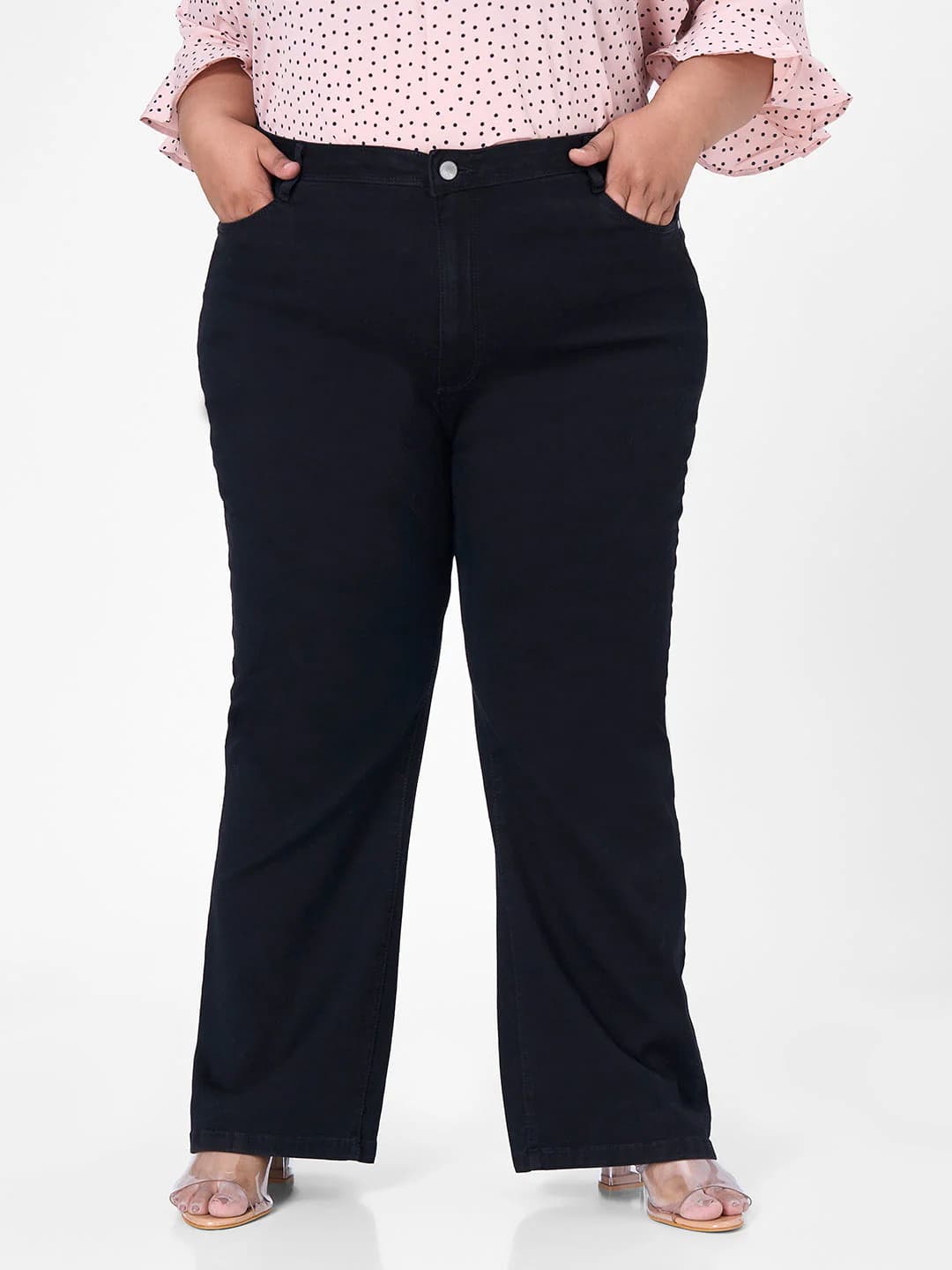 Women's Black Casual Solid Bootcut Fit High Rise Plus Size Jeans