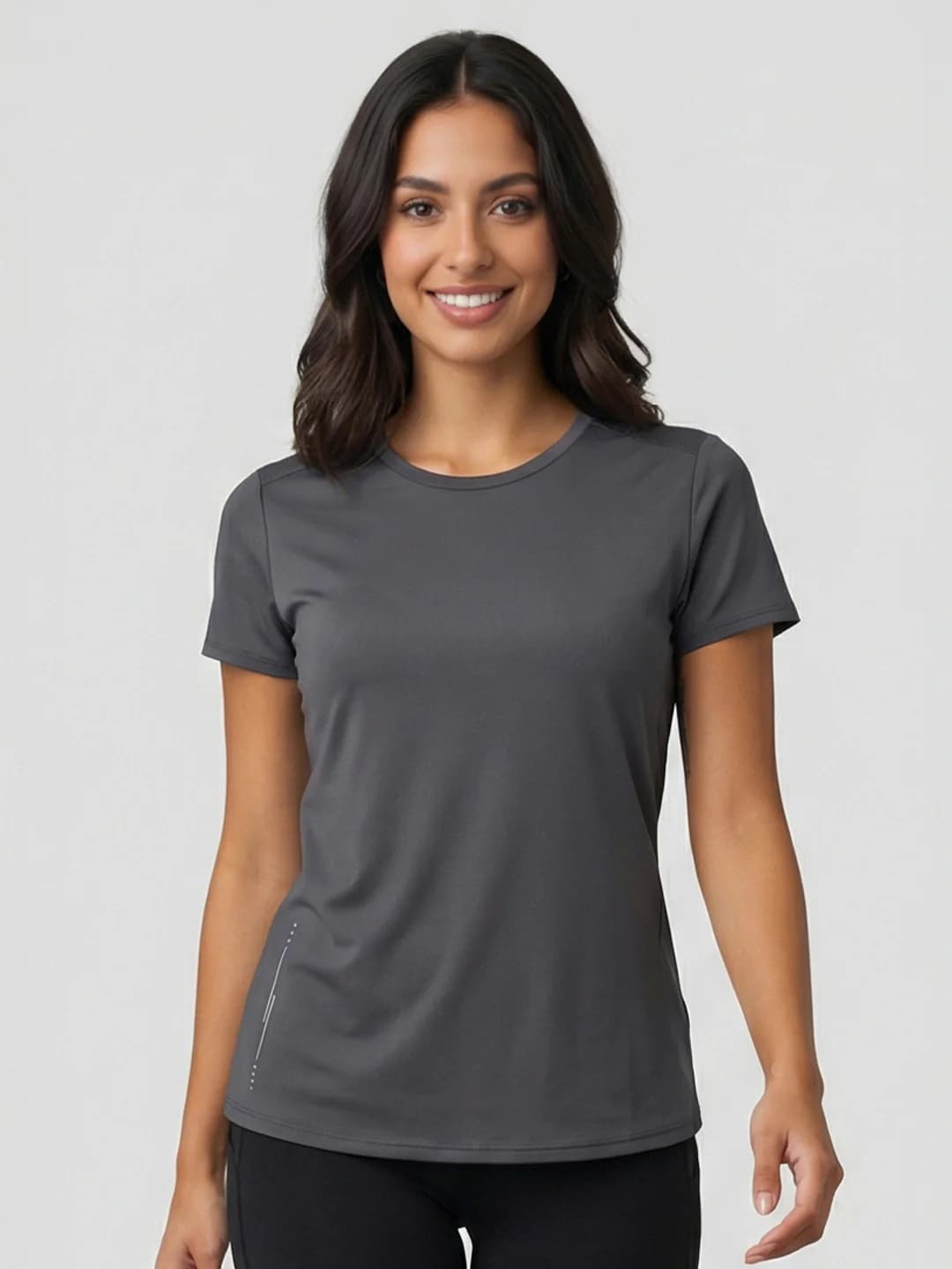 Women's Grey Casual Active Crew Neck Tshirt