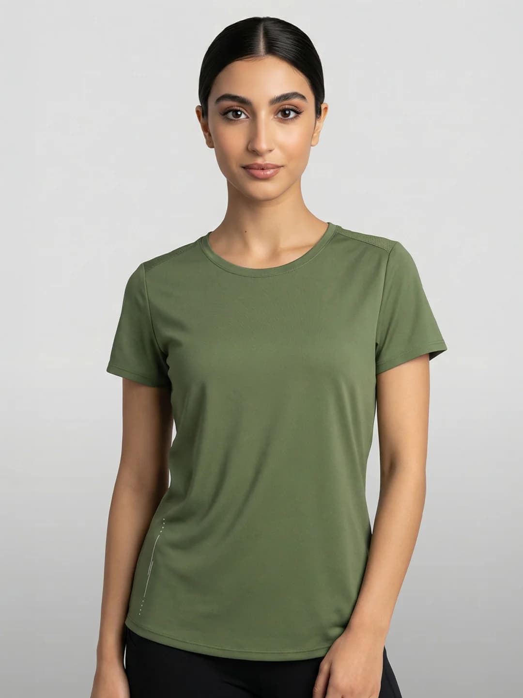 Women's Green Casual Active Crew Neck Tshirt