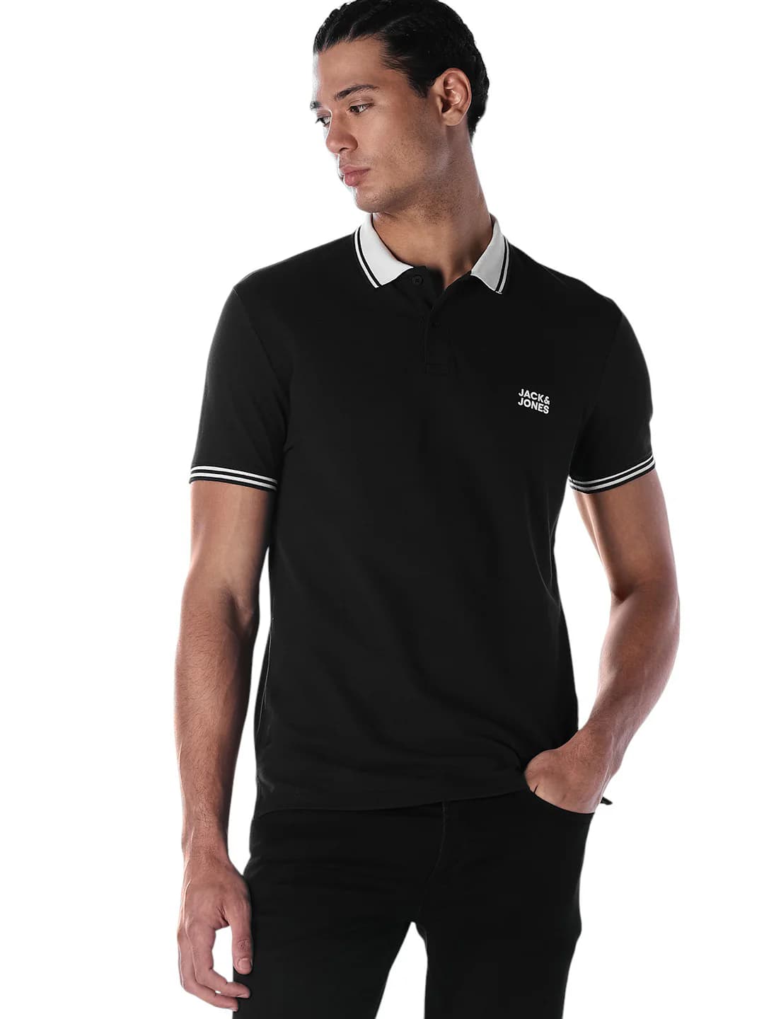 Men's Black Casual Regular Fit Solid Half Sleeves Polo Tshirt