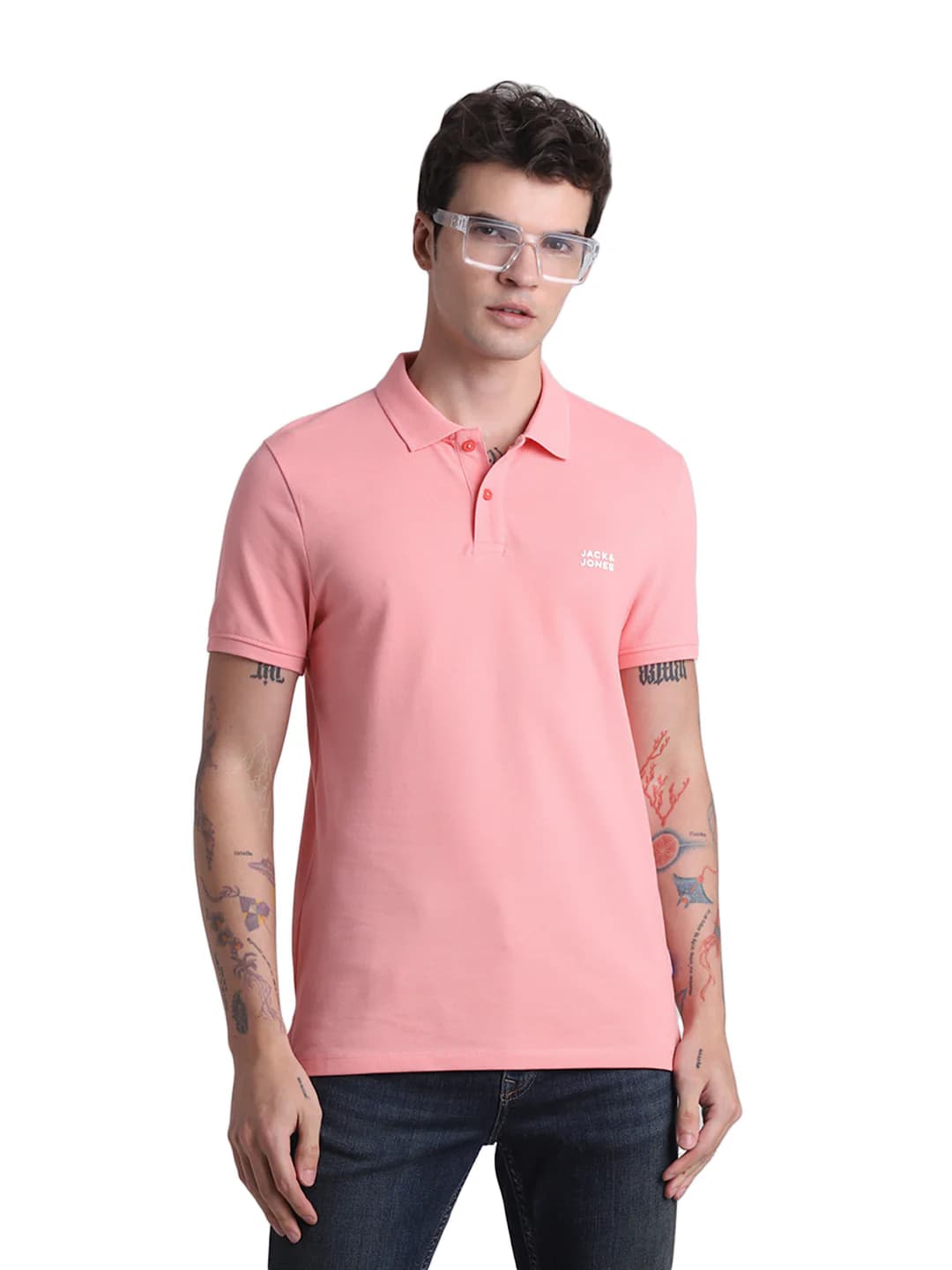 Men's Pink Casual Regular Fit Solid Half Sleeves Polo Tshirt