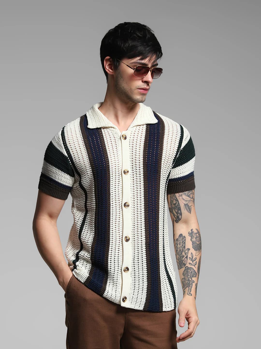 Men's Multicolor Casual Regular Fit Striped Half Sleeves Shirt