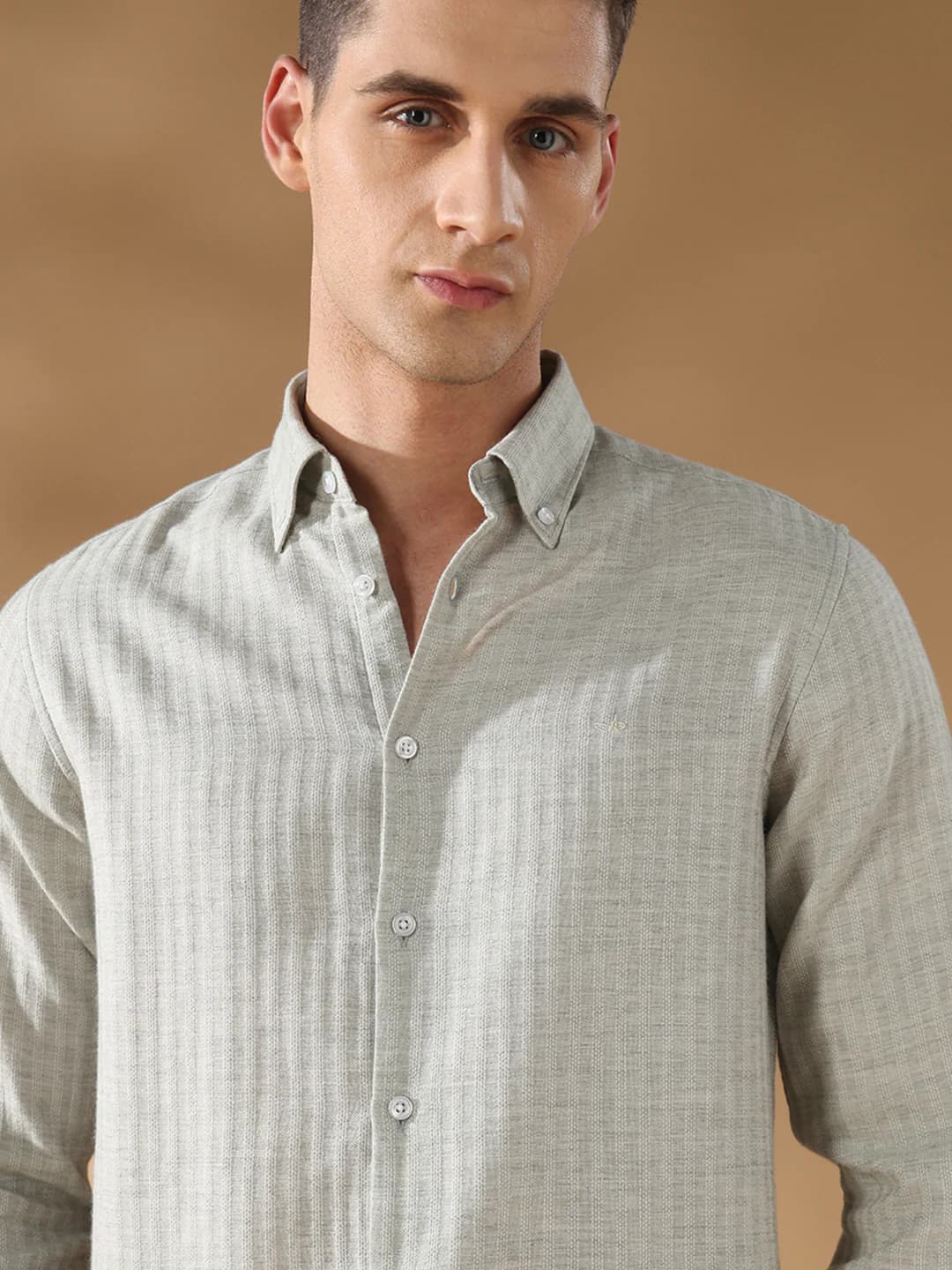 Men's Green Casual Striped Regular Fit Shirt