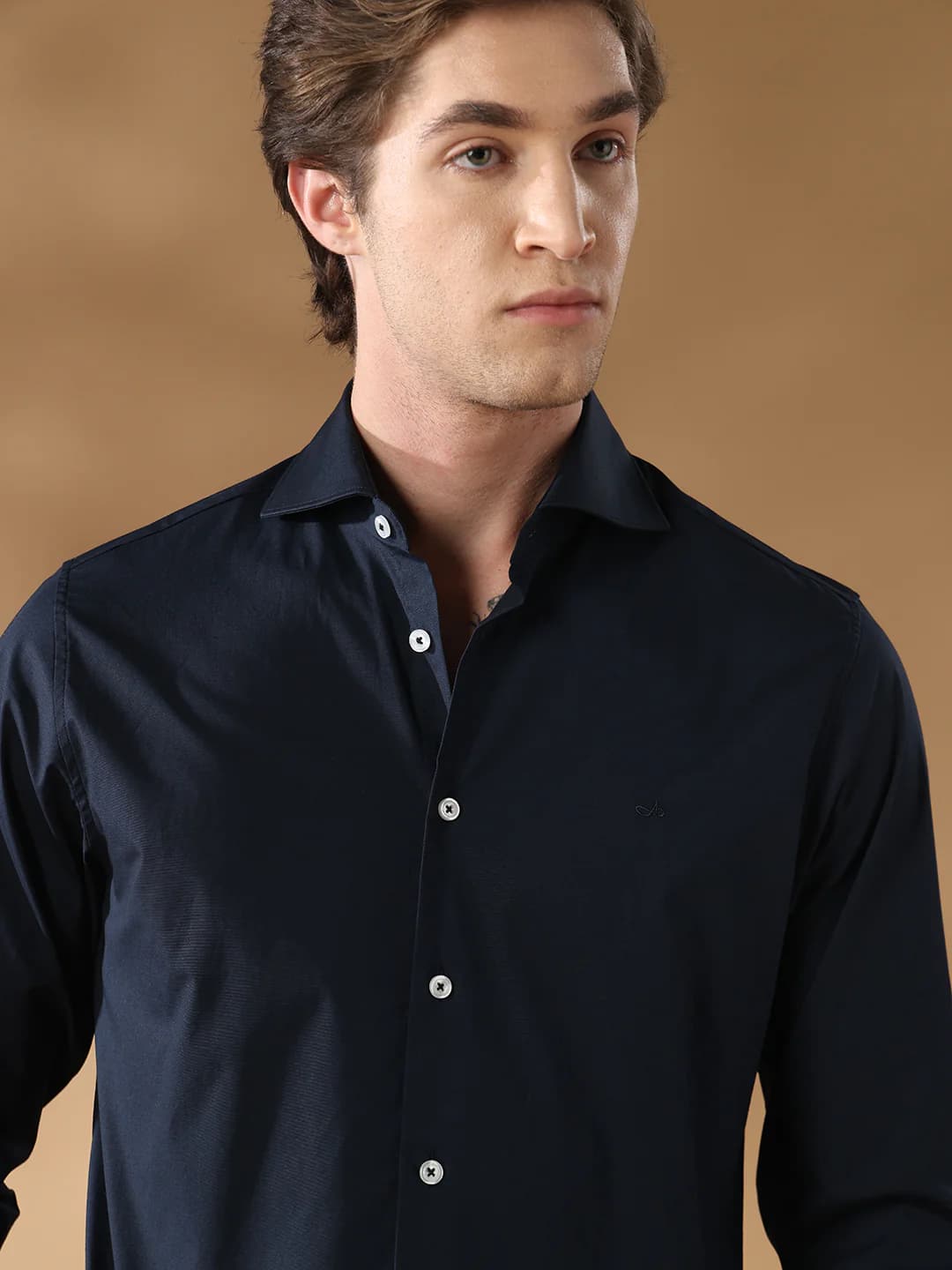 Men's Navy Formal Solid Slim Fit Shirt