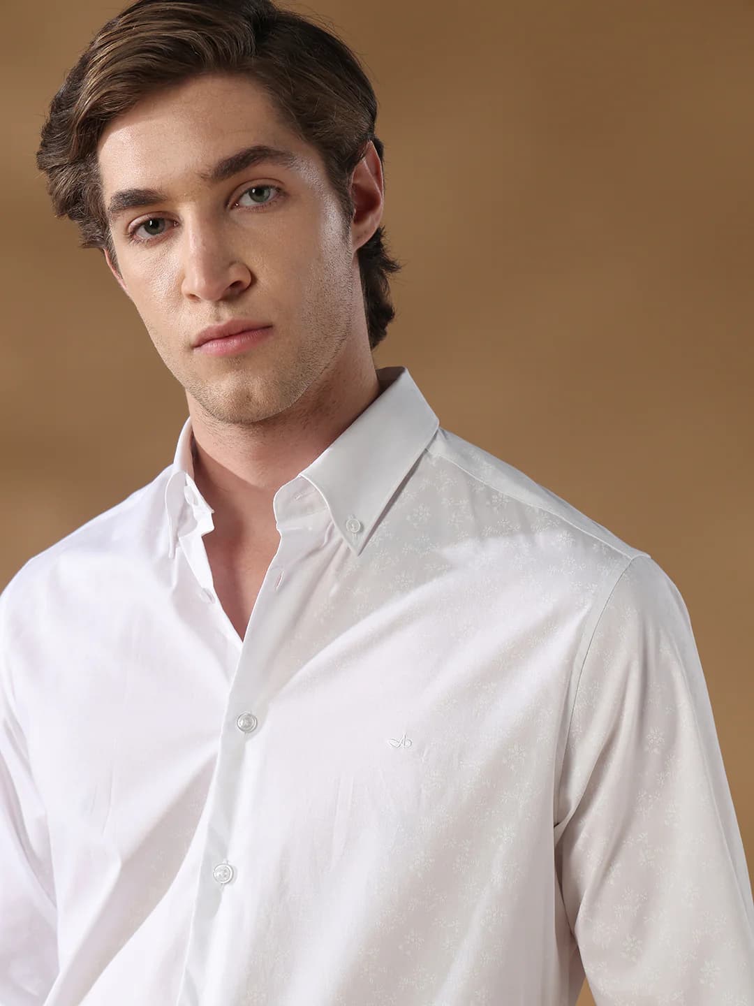 Men's White Casual Printed Regular Fit Shirt