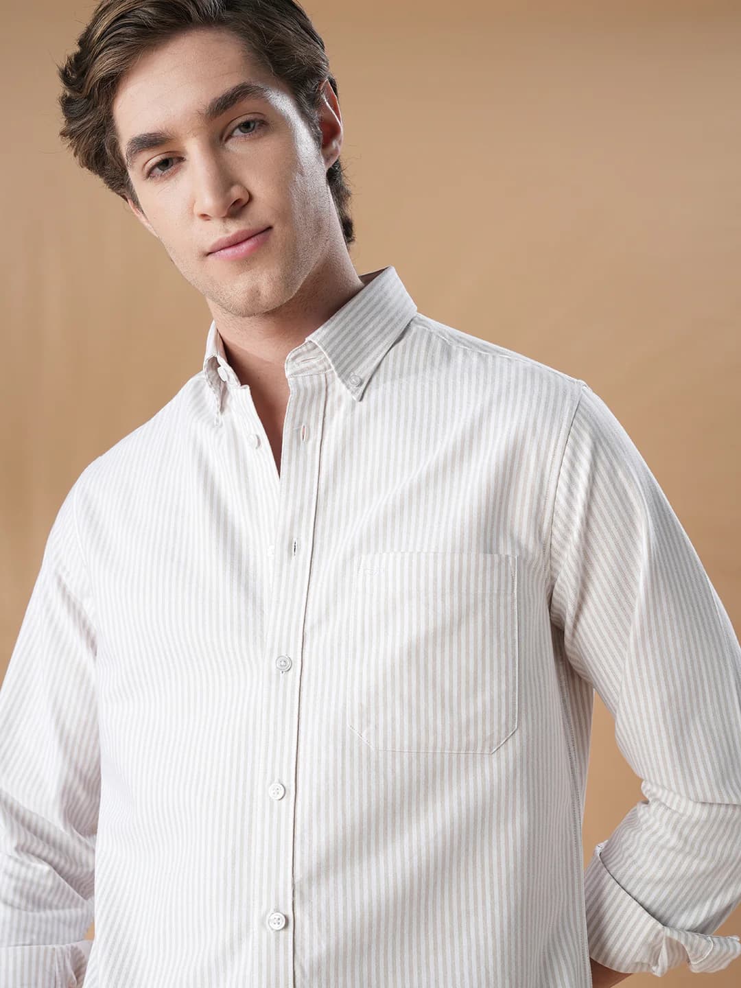 Men's White Formal Striped Regular Fit Shirt