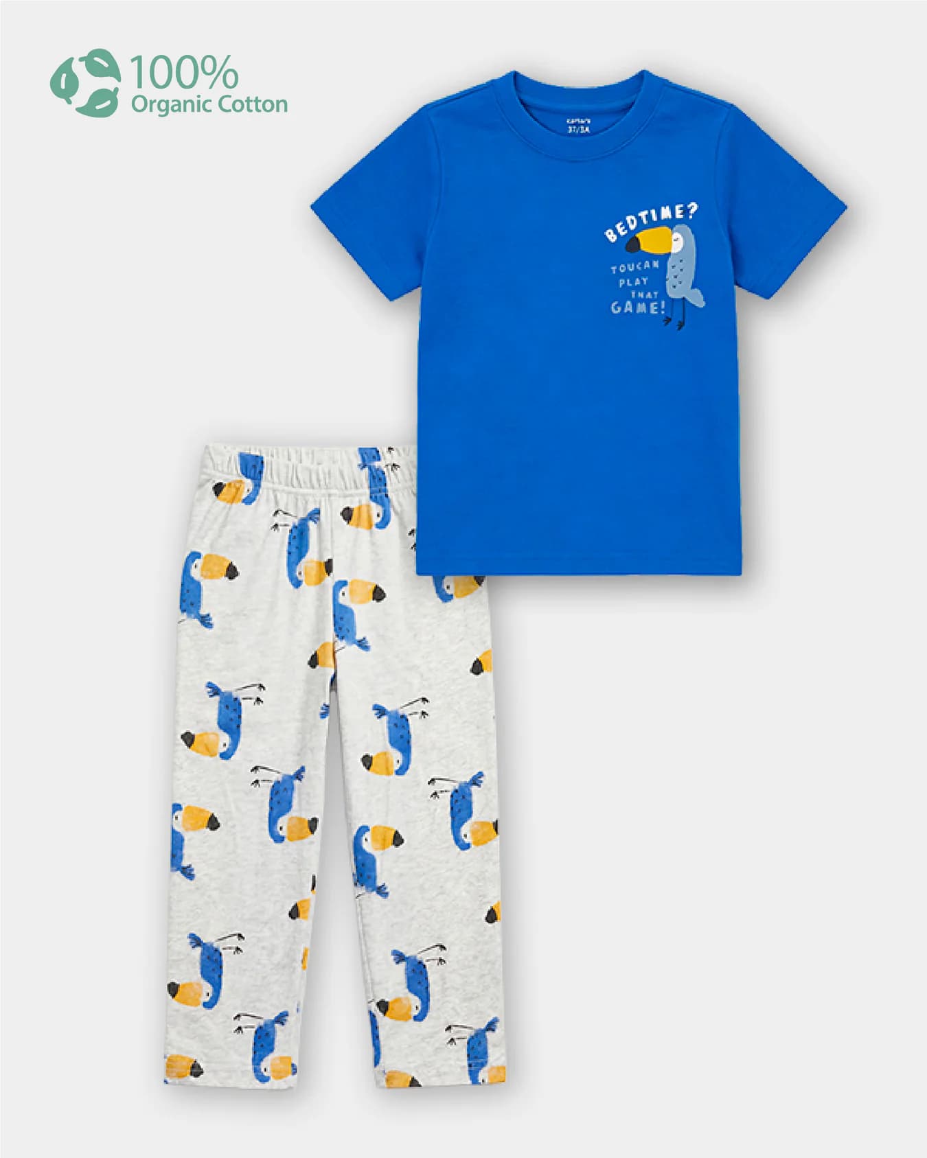 Toddler Boys Blue Organic Cotton Bird Print Tshirt and Trouser Sleepwear Set