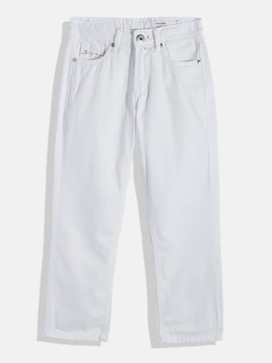 Boys White Solid Straight Fit Mid Rise Jeans - Pack of 1