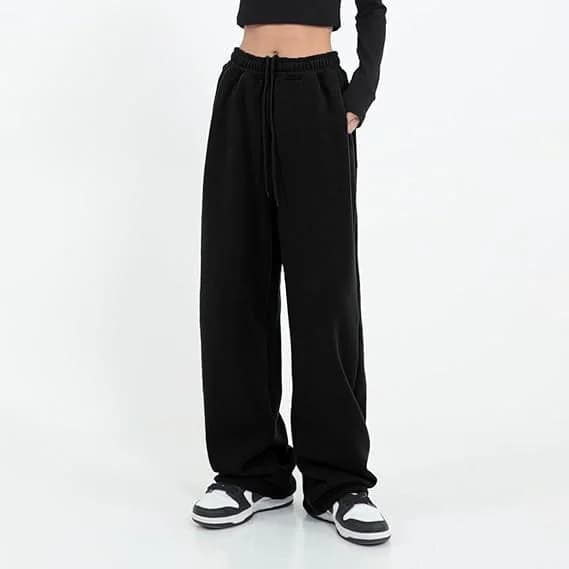 Women's Black Elasticated Wide Leg Joggers