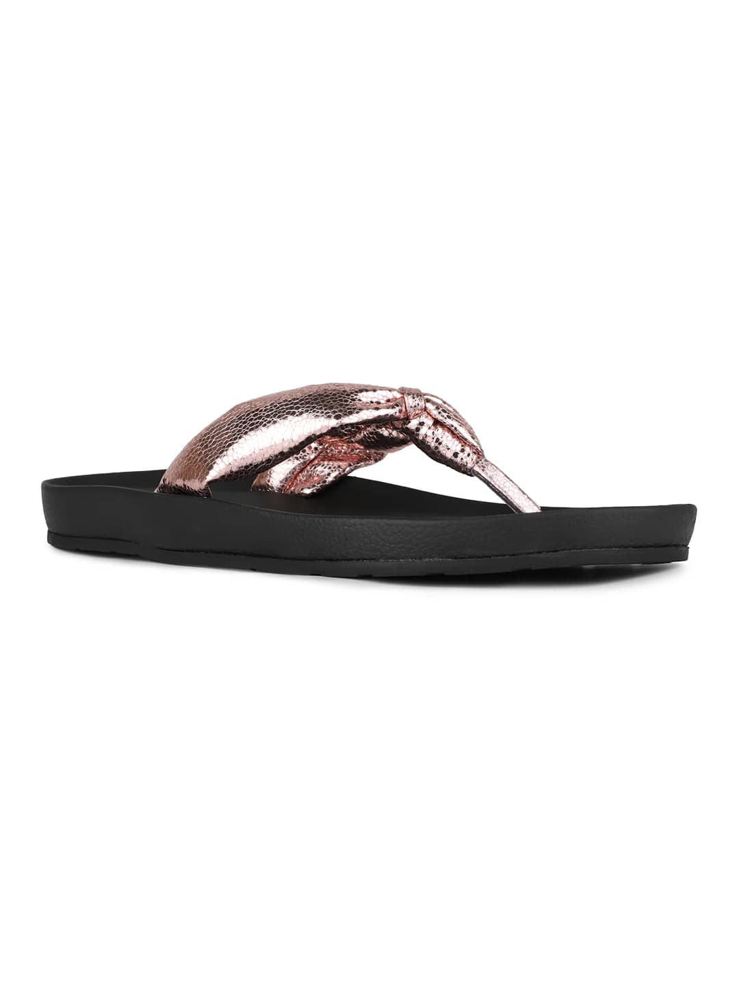 Women's Rose Gold Casual Solid T-Strap Sandals