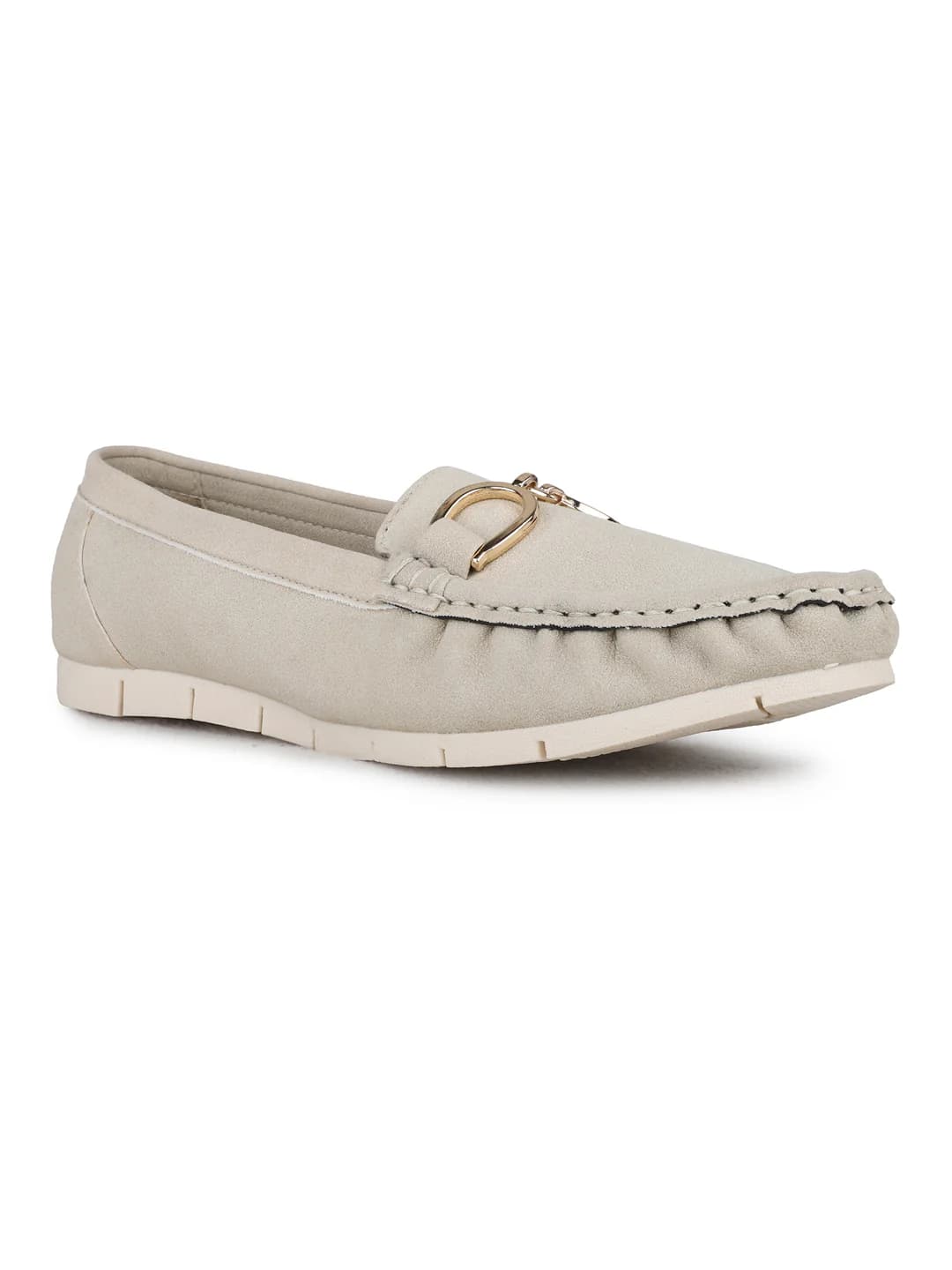 Women's Cream Casual Solid Flats Loafers