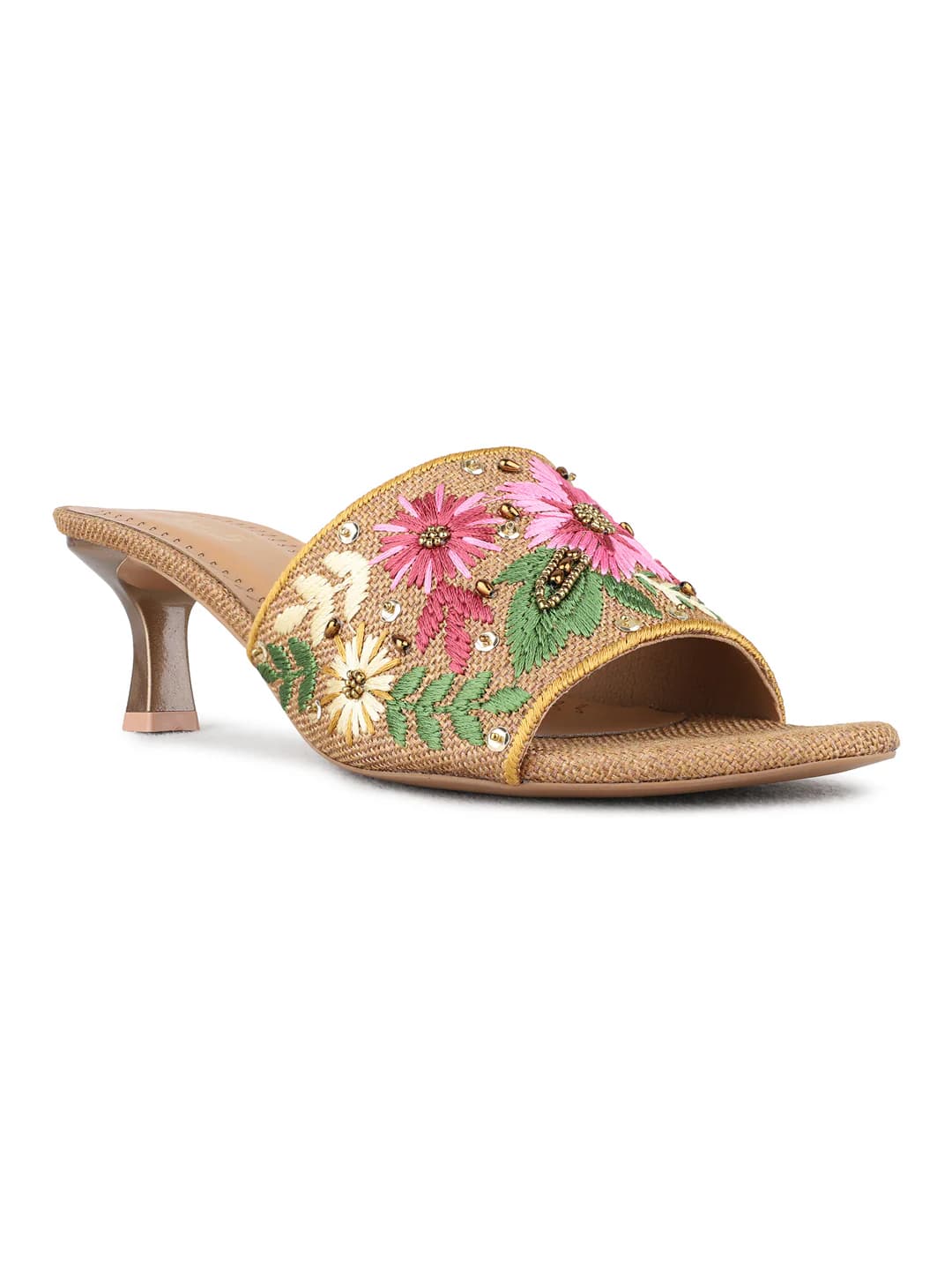 Women's Tan Traditional Solid Kitten Heels