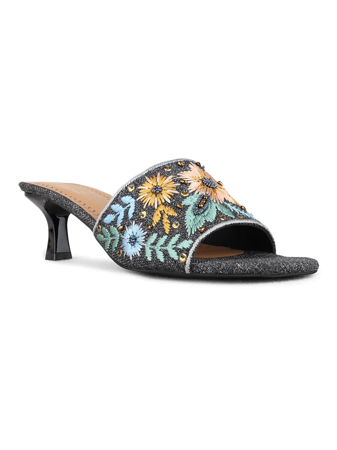 Women's Blue Traditional Solid Kitten Heels