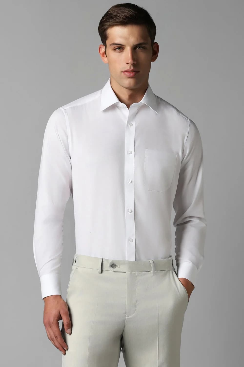 Men's White Classic Fit Solid Full Sleeves Formal Shirt