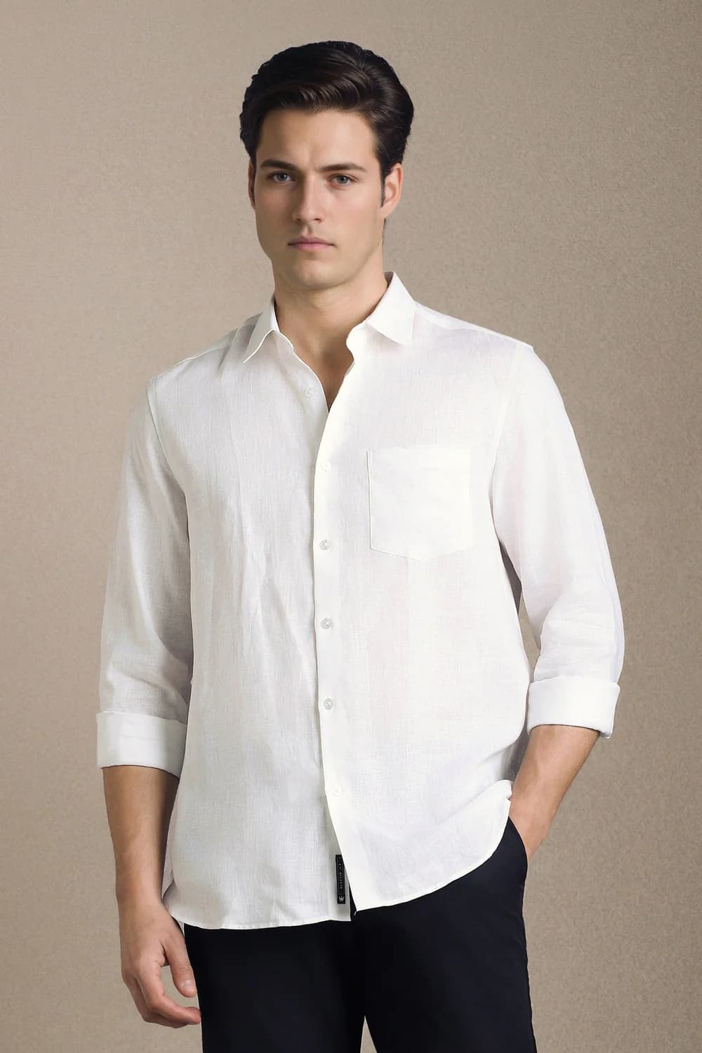 Men's White Classic Fit Solid Full Sleeves Formal Shirt