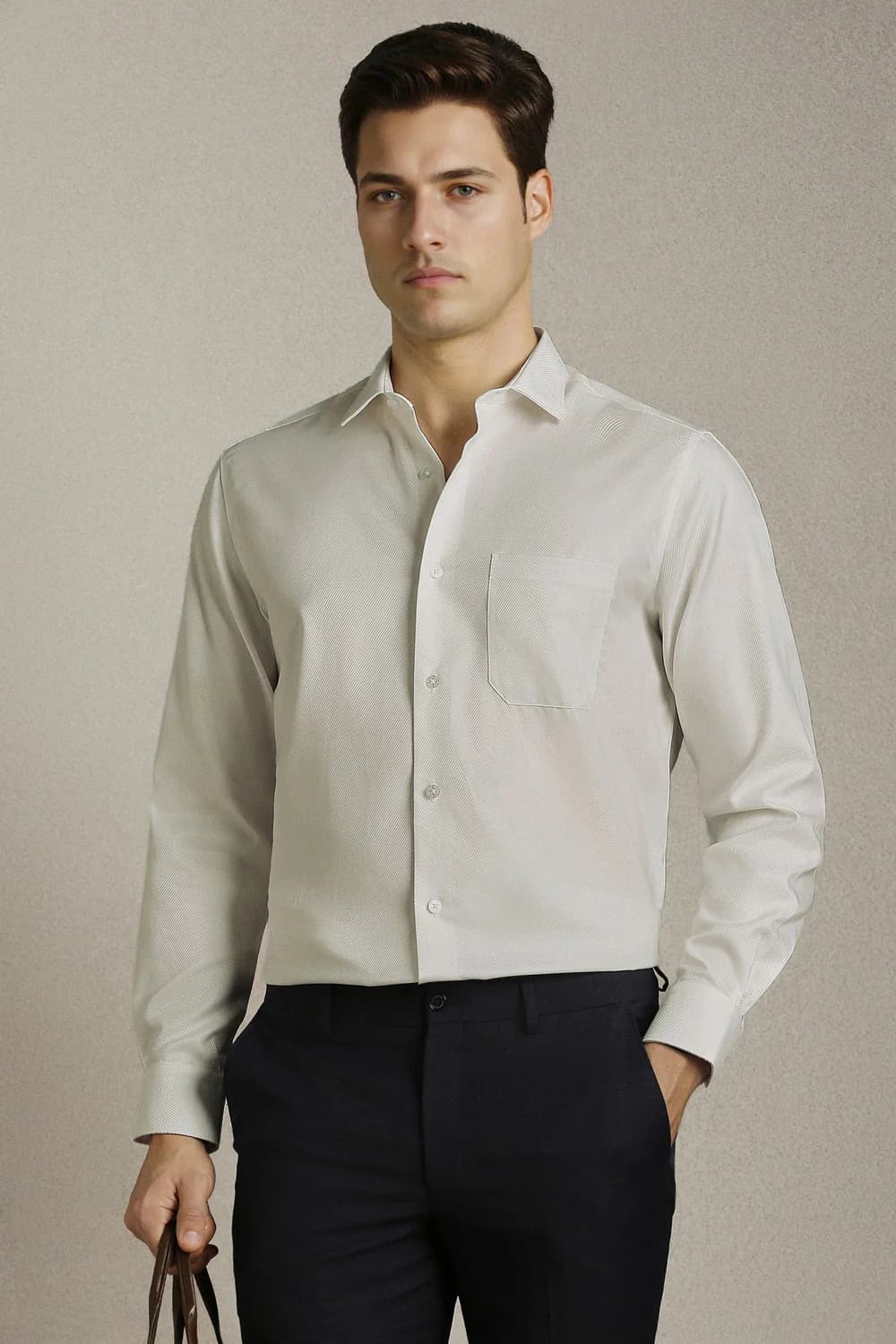 Men's White Classic Fit Textured Full Sleeves Formal Shirt