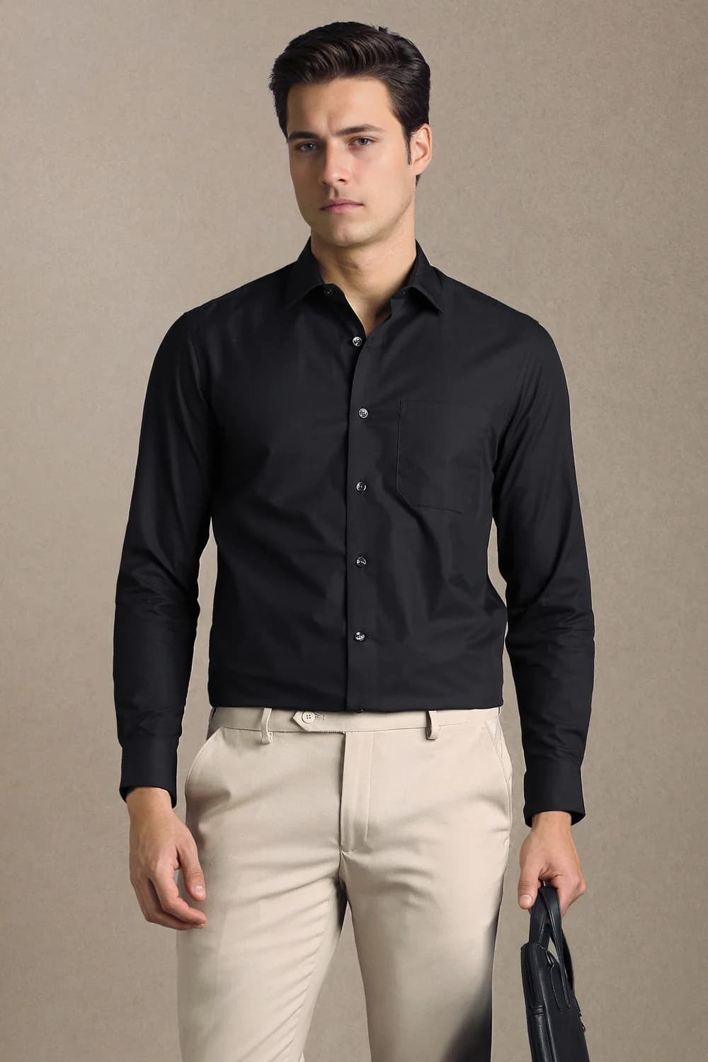 Men's Black Classic Fit Solid Full Sleeves Formal Shirt