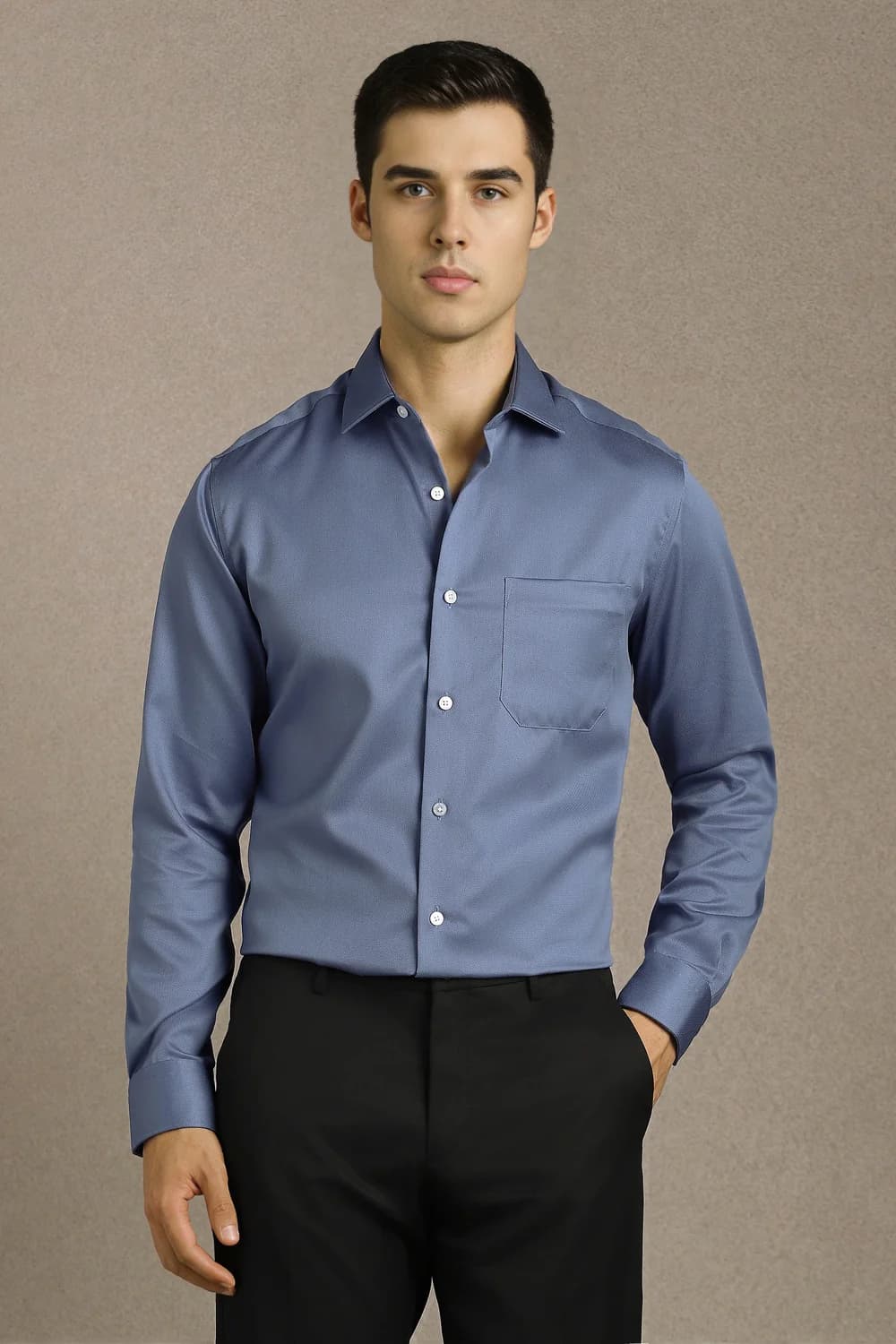 Men's Blue Classic Fit Textured Full Sleeves Formal Shirt