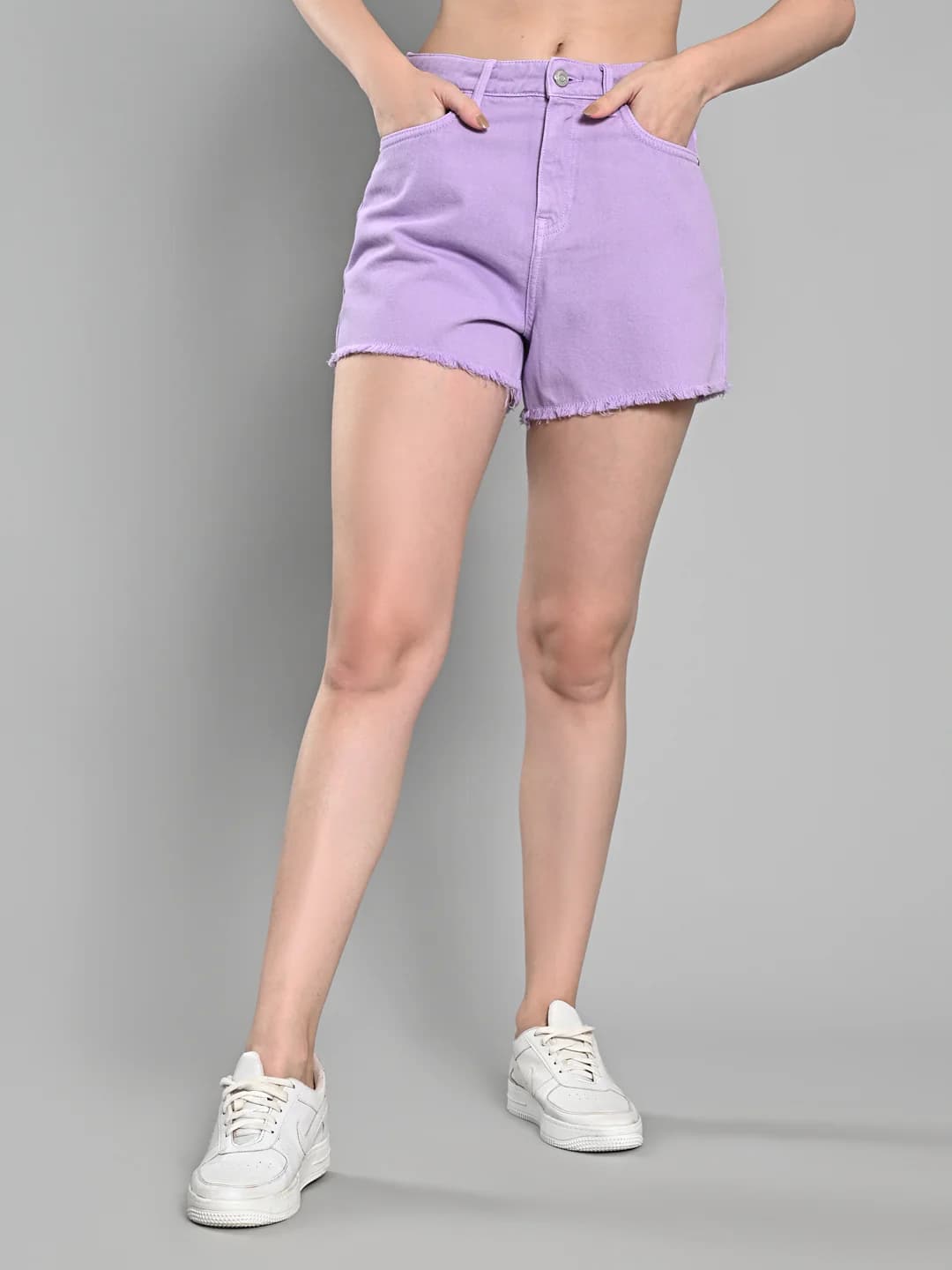Women's Purple Casual Solid Regular Fit Mid Rise Faded Shorts