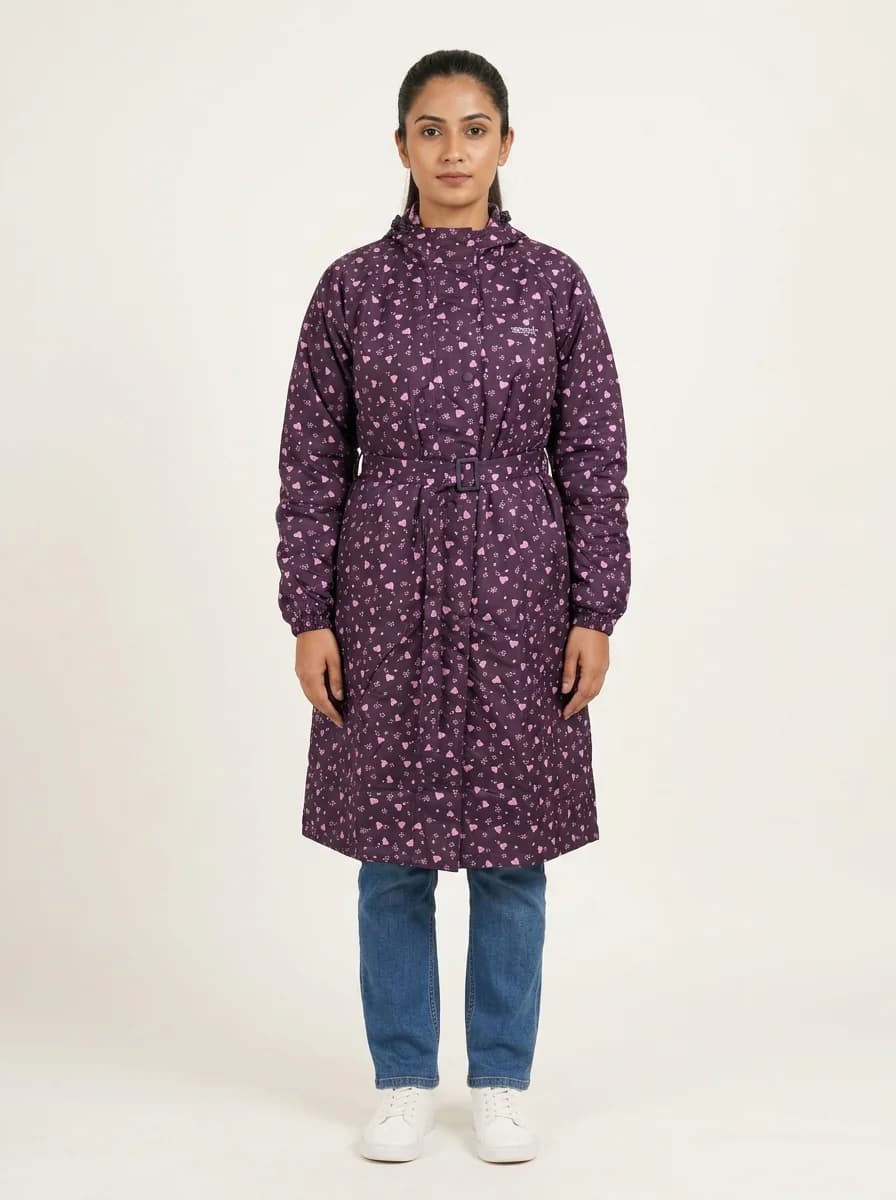 Women's Purple Regular Fit Full Sleeves Polka Dot Rain Jacket