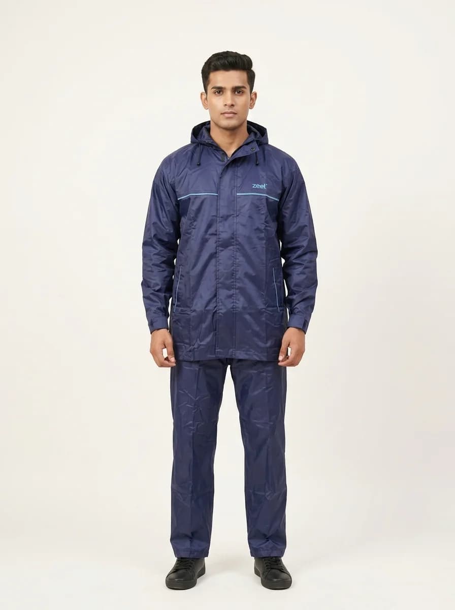 Men's Blue Regular Fit Full Sleeves Solid Rainsuit