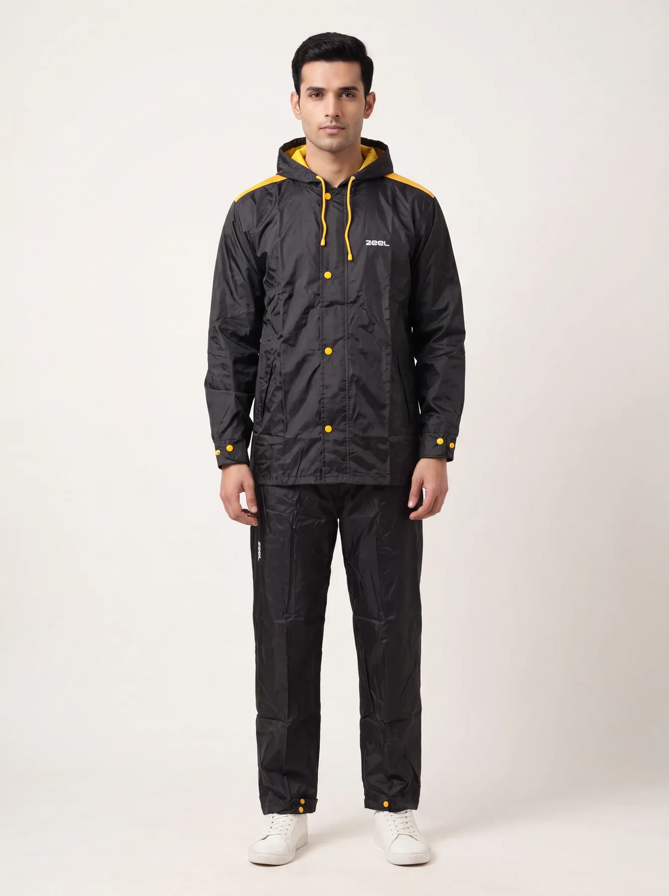 Men's Black Regular Fit Full Sleeves Solid Rainsuit