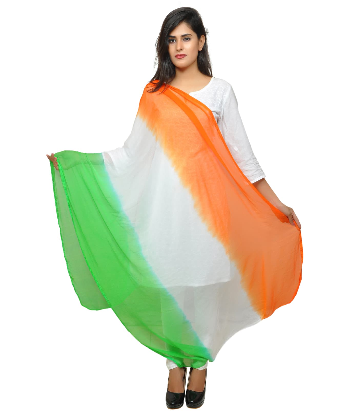 Women's Soft Chiffon Tricolour Dupatta - Independence Day Special