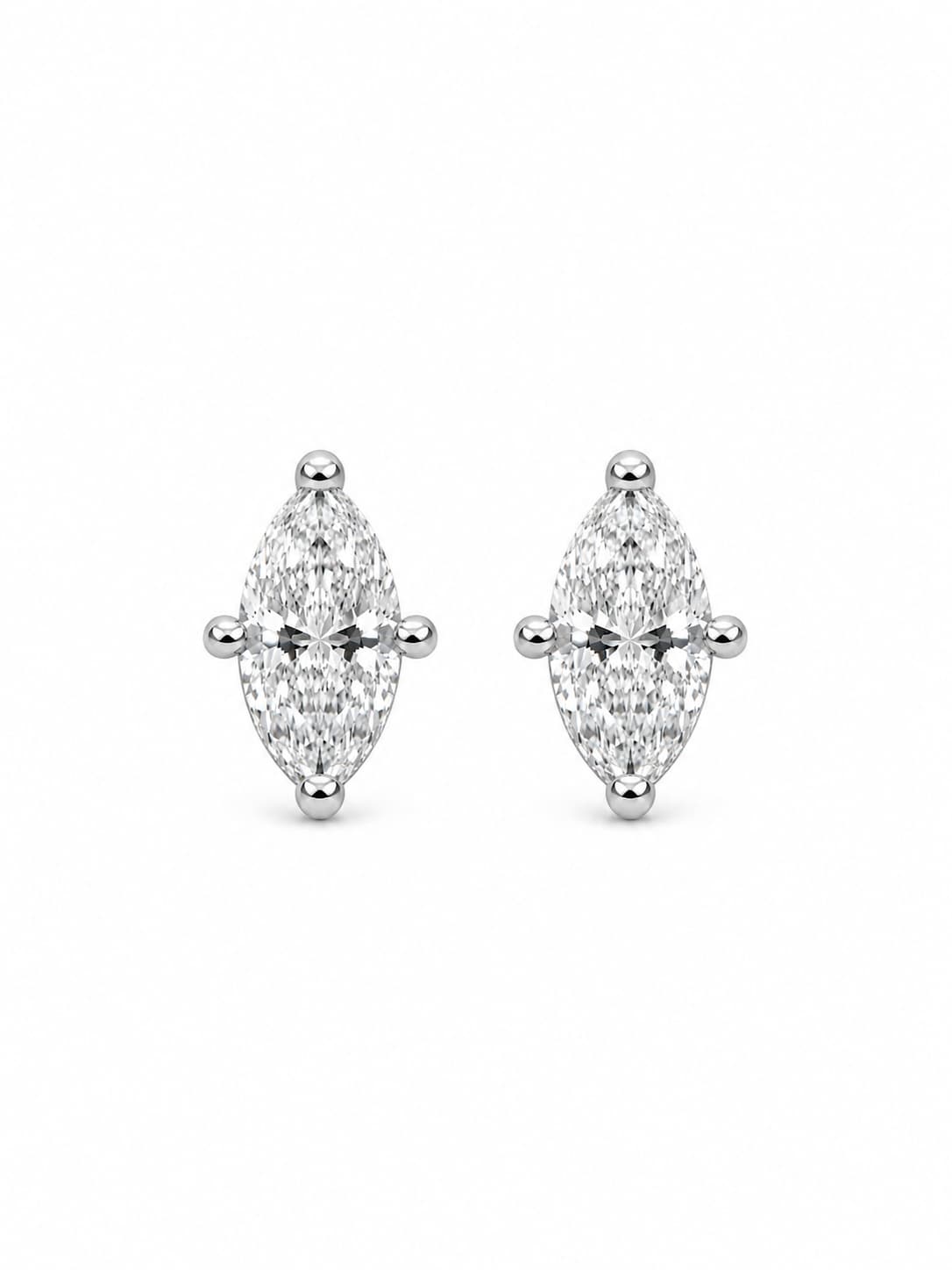Women's Silver Marquise-Cut Solitaire Stud Earrings