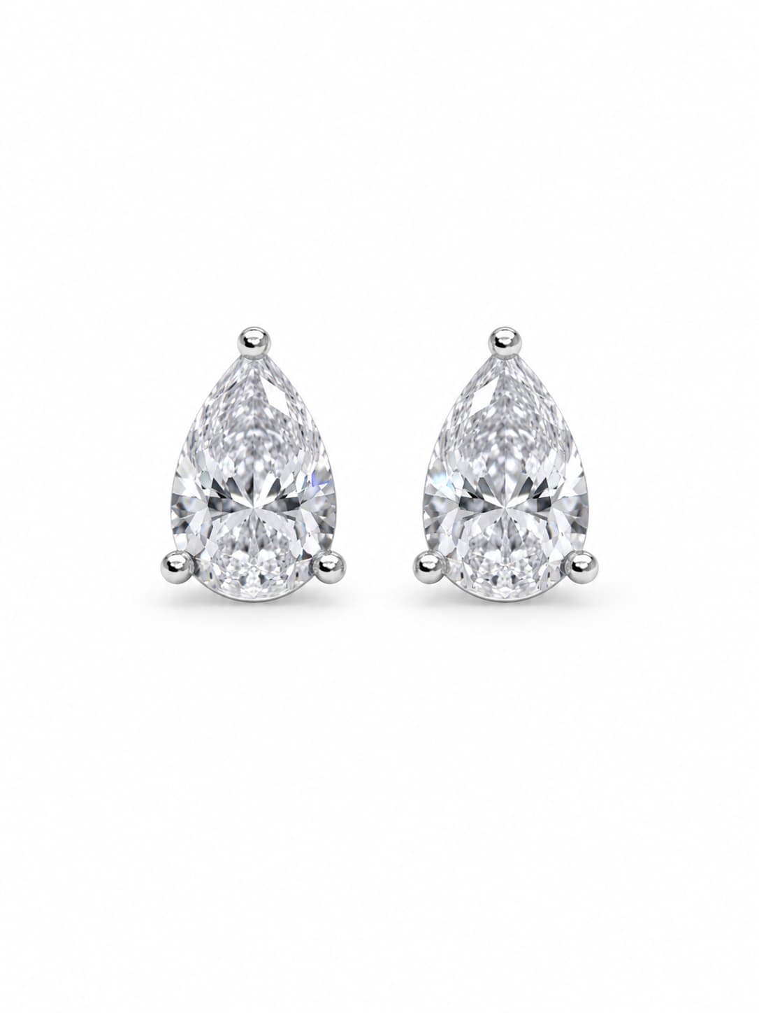 Women's Silver 2 Am - Pear Solitaire Moondrop Cygnet Diamond Studs
