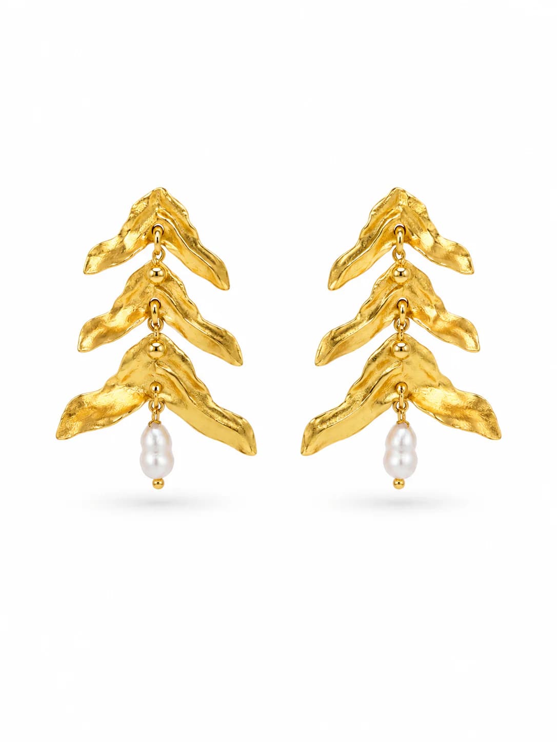 Women's Gold Cascade Leaf Earrings