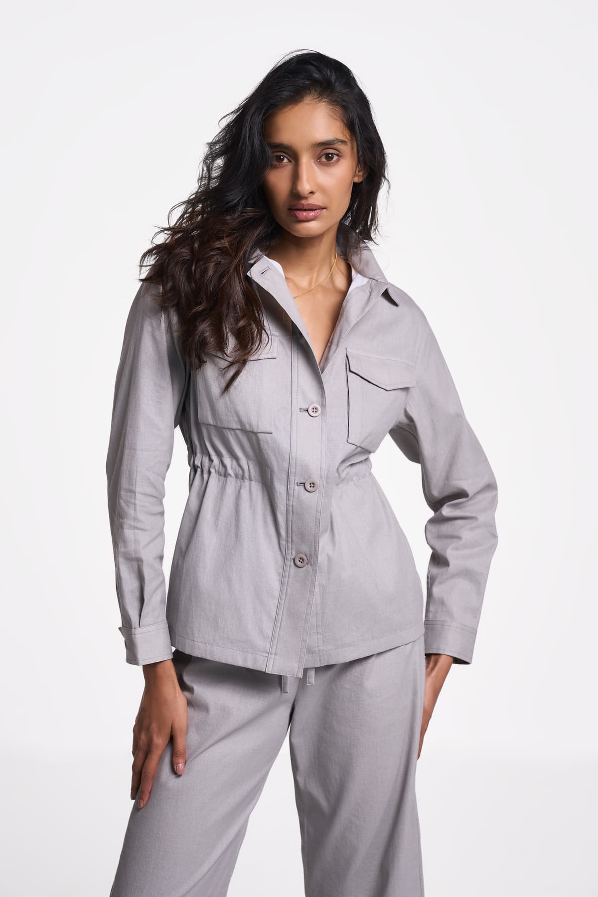 Women's Grey Casual Regular Fit Solid Shirt