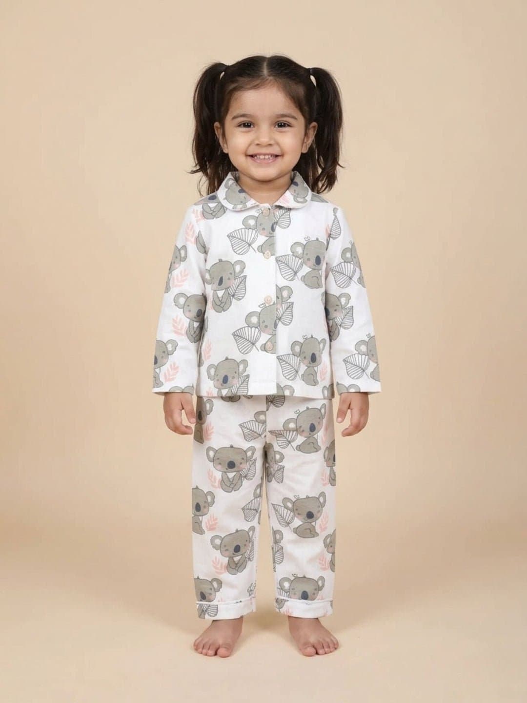 Girls White Casual Printed Regular Fit Shirt and Mid Rise Pyjama