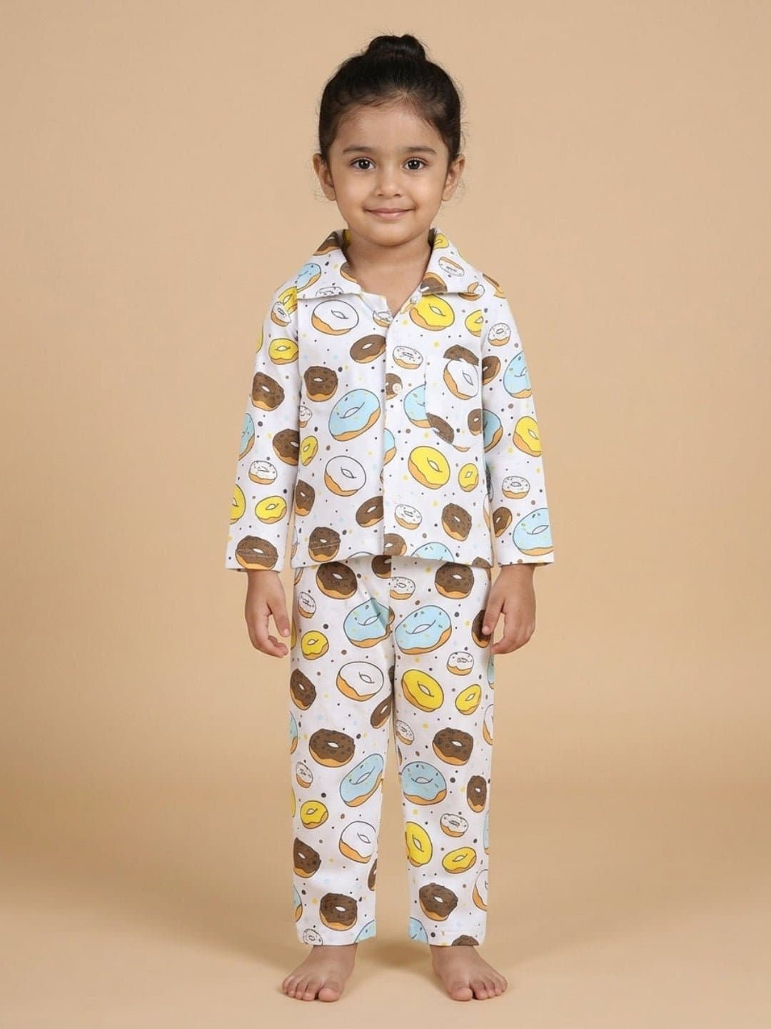 Girls White Casual Printed Regular Fit Shirt and Mid Rise Pyjama