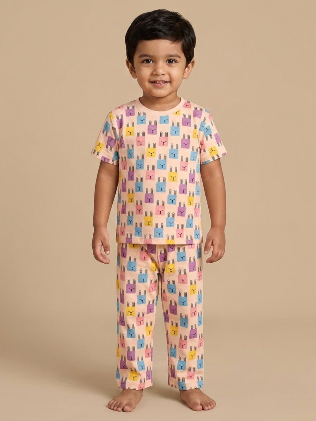 Boys Multicolor Casual Printed Regular Fit Tshirt and Mid Rise Pyjama