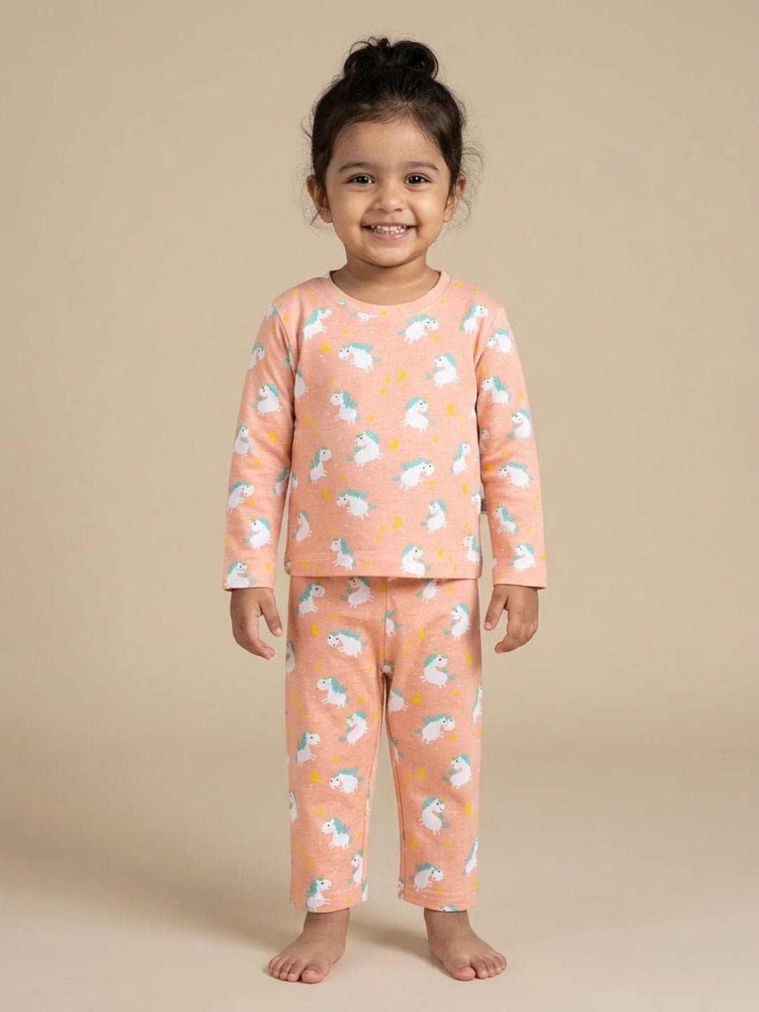 Girls Pink Casual Printed Regular Fit Tshirt and Mid Rise Pyjama