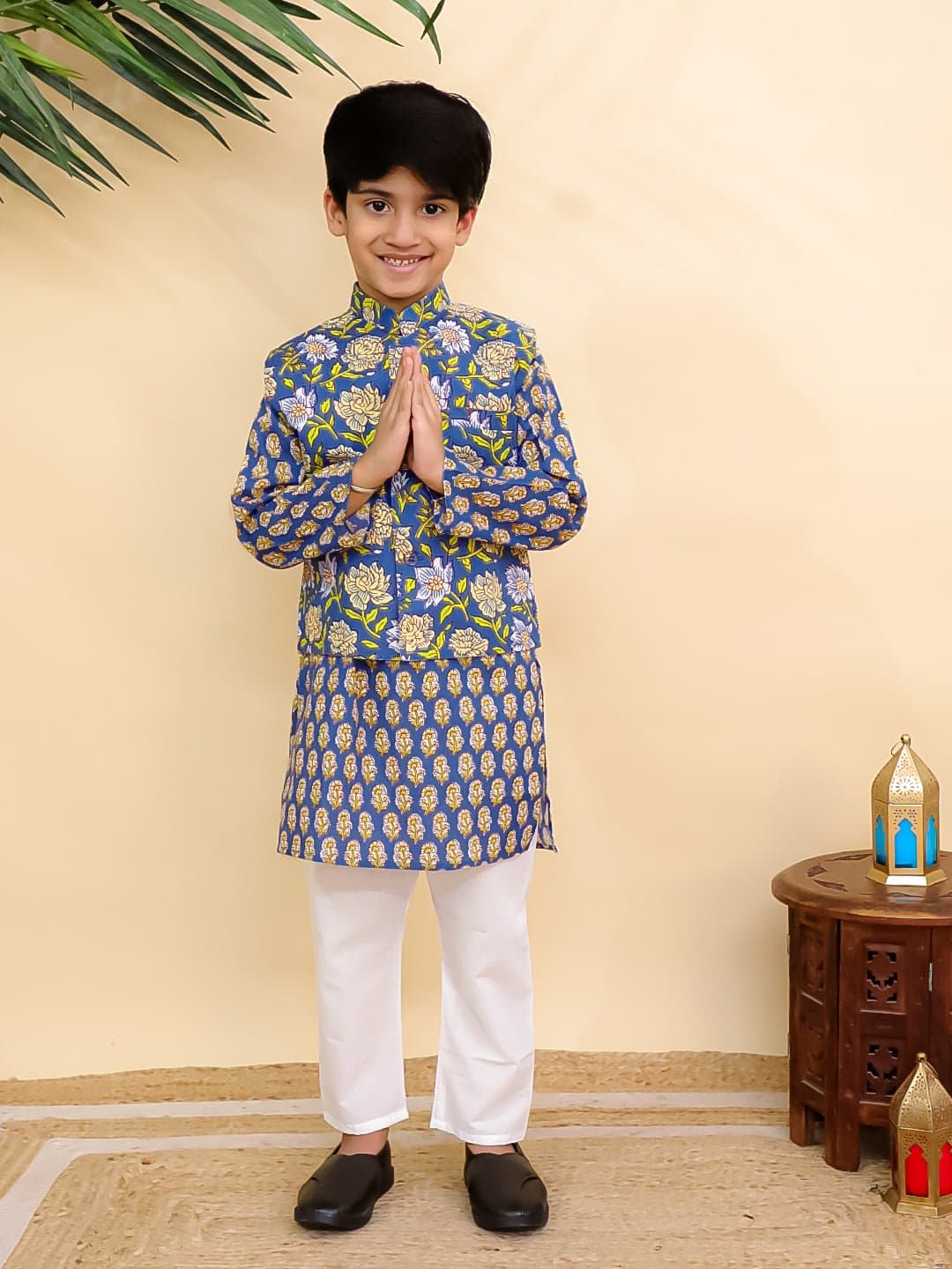 Boys Blue Casual Solid Regular Fit Kurta Set