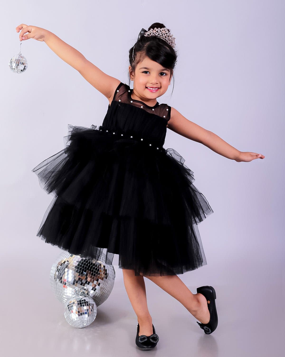 Girls Black Swan Embellished Tunic Dress