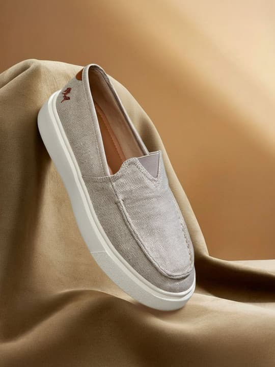 Men's Grey Casual Almond Toe Canvas Slip-Ons Sandals