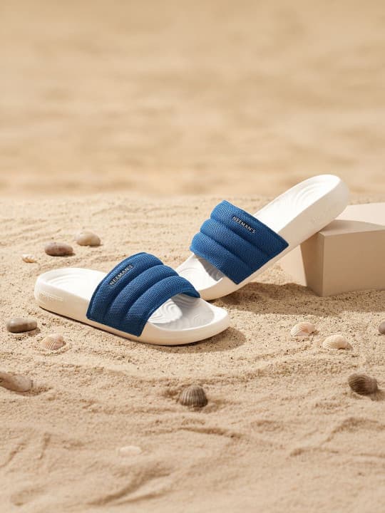 Unisex Blue Casual Flat Knitted Round Toe Slides