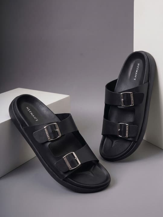 Men's Black Casual Flat Knitted Round Toe Slides