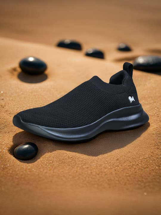Unisex Black Casual Flat Knitted Round Toe Slip-Ons Sneakers