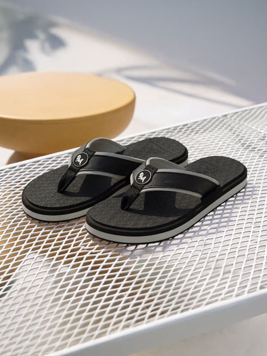 Women's Black Casual Flat Knitted Round Toe Flip-Flops