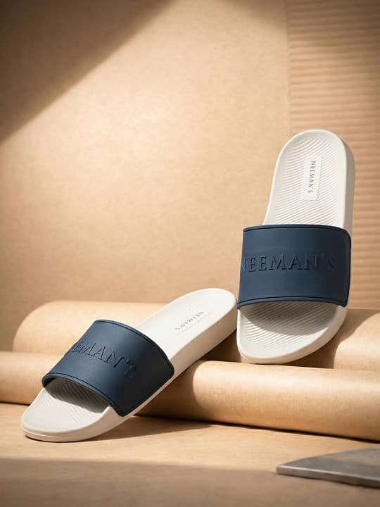 Men's Blue Casual Flat Knitted Round Toe Slides