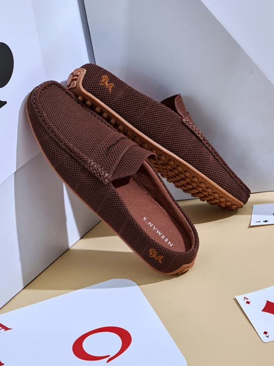 Men's Brown Casual Flat Knitted Round Toe Mules