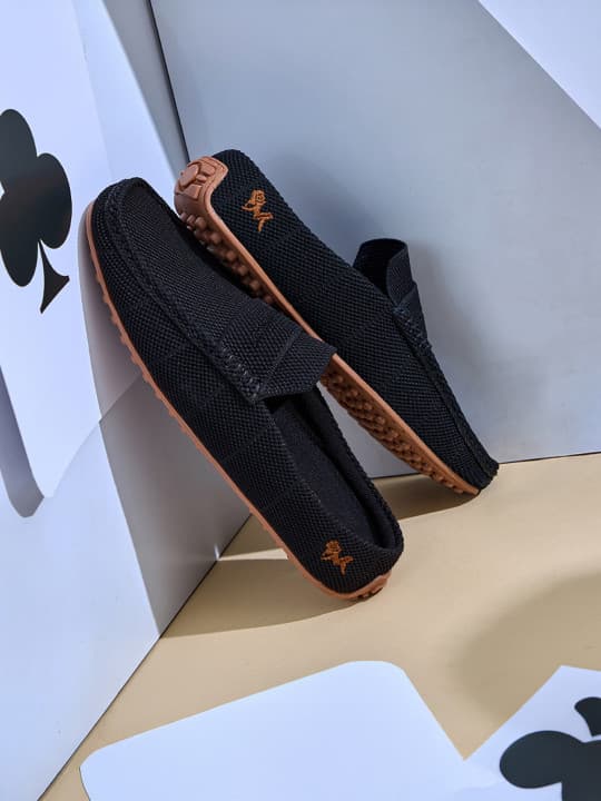 Men's Black Casual Flat Knitted Round Toe Mules