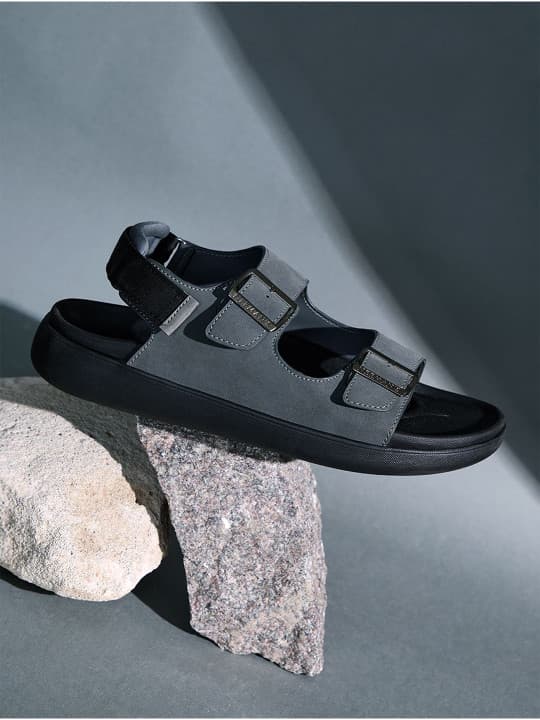 Men's Grey Casual Flat Knitted Round Toe Sandals