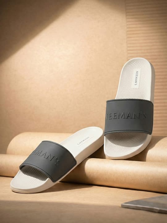 Men's Grey Casual Flat Knitted Round Toe Slides