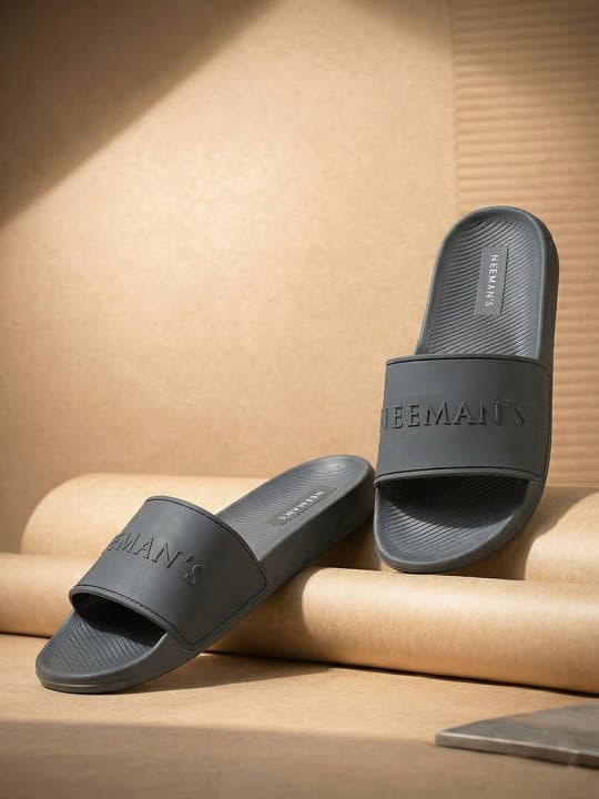 Men's Grey Casual Flat Knitted Round Toe Slides